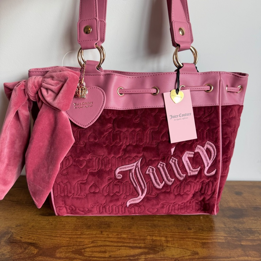 New Juicy Couture Vintage Dreams Tote Daydreamer Cranberry Pink Viral Handbag
